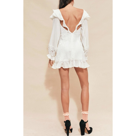 For Love and Lemons Crema Silk Linen Dress in Off White Size Medium - Picture 3 of 10